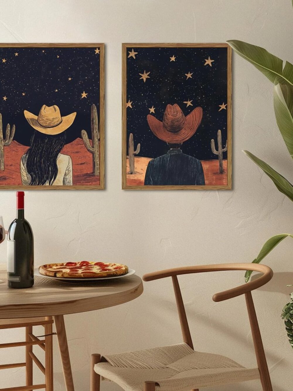 Framed Boho Western Cowboy and Cowgirl Wall Art Set of 2, Vintage Southwestern D - Picture 2 of 9